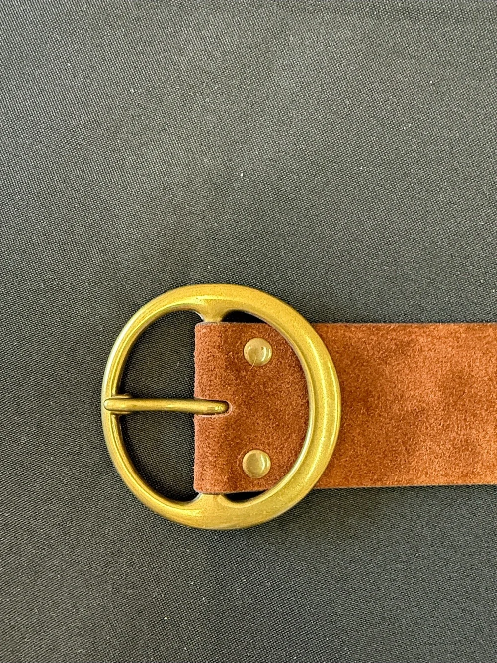 Treasure & Bond Suede Tan Brown Belt with Gold Buckle